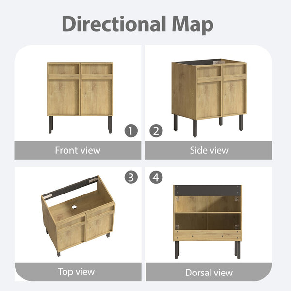 English Elm 30Inch Floor Standing Bathroom Vanity Sculptural Grooved Cabinet with Seamless Ceramic Basin W3520S00050