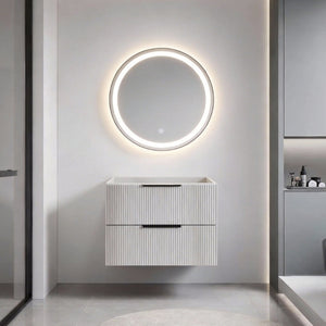 English Elm 30 Inch Floating Gray Bathroom Vanity Fluted Ceramic Sink Soft Close Drawers Modern W3520S00052
