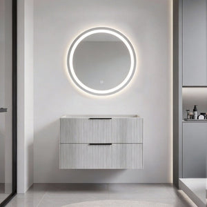 English Elm 36 Inch Floating Wall Mount Gray Vanity Fluted Cabinet with Integrated Ceramic Basin W3520S00053