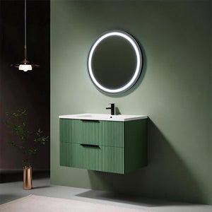 English Elm 30 Inch Floating Bathroom Vanity with Ceramic Basin Fluted Green Soft Close Drawers W3520S00054