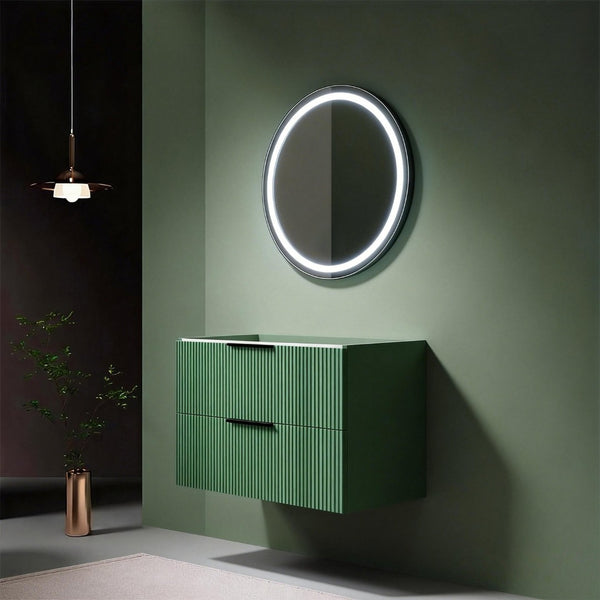 English Elm 30 Inch Floating Bathroom Vanity with Ceramic Basin Fluted Green Soft Close Drawers W3520S00054