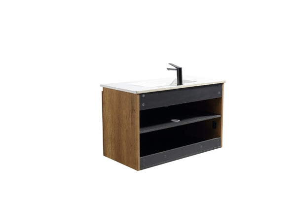 English Elm 30 Inch Golden Oak Wall Cabinet Tool Free Snap Fit Storage for Modern Bathrooms W3520S00058