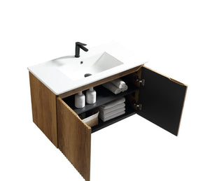 English Elm 30 Inch Golden Oak Wall Cabinet Tool Free Snap Fit Storage for Modern Bathrooms W3520S00058