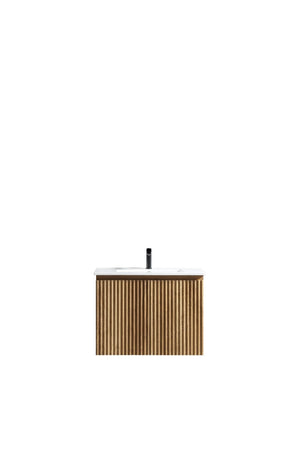 English Elm 30 Inch Golden Oak Wall Cabinet Tool Free Snap Fit Storage for Modern Bathrooms W3520S00058