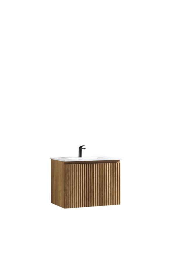 English Elm 30 Inch Golden Oak Wall Cabinet Tool Free Snap Fit Storage for Modern Bathrooms W3520S00058
