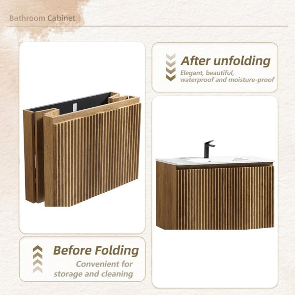 English Elm 30 Inch Golden Oak Wall Cabinet Tool Free Snap Fit Storage for Modern Bathrooms W3520S00058