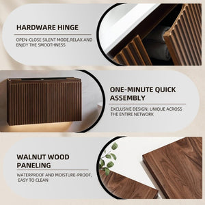 English Elm 30 Inch Folding Wall Vanity with Ceramic Sink Walnut Finish for Small Bathrooms W3520S00059