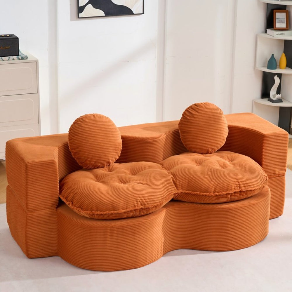 English Elm Convertible Futon Loveseat with Full Size Fold Down Sleeping Surface Corduroy Upholstered Orange W3523P493120
