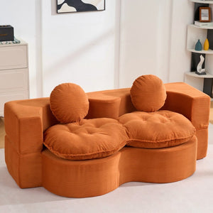 English Elm Convertible Futon Loveseat with Full Size Fold Down Sleeping Surface Corduroy Upholstered Orange W3523P493120