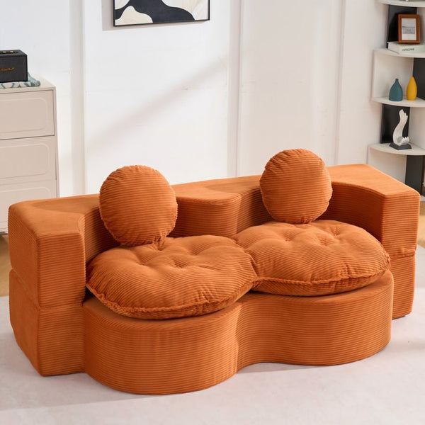 English Elm Convertible Futon Loveseat with Full Size Fold Down Sleeping Surface Corduroy Upholstered Orange W3523P493120