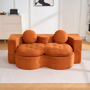 English Elm Convertible Futon Loveseat with Full Size Fold Down Sleeping Surface Corduroy Upholstered Orange W3523P493120