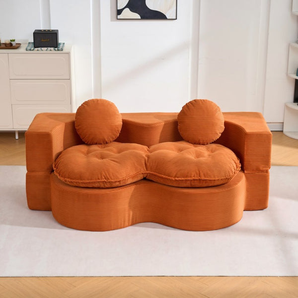 English Elm Convertible Futon Loveseat with Full Size Fold Down Sleeping Surface Corduroy Upholstered Orange W3523P493120