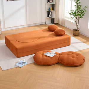 English Elm Convertible Futon Loveseat with Full Size Fold Down Sleeping Surface Corduroy Upholstered Orange W3523P493120