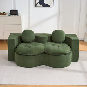 English Elm Convertible Futon Loveseat with Full Size Fold Down Sleeping Surface Corduroy Upholstered Green W3523P493152