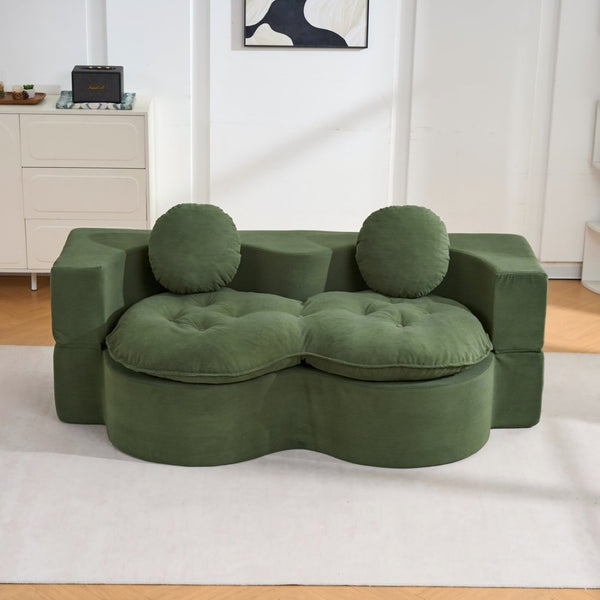 English Elm Convertible Futon Loveseat with Full Size Fold Down Sleeping Surface Corduroy Upholstered Green W3523P493152