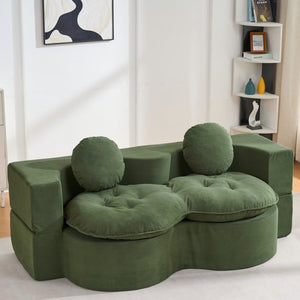 English Elm Convertible Futon Loveseat with Full Size Fold Down Sleeping Surface Corduroy Upholstered Green W3523P493152