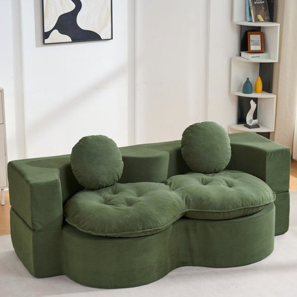 English Elm Convertible Futon Loveseat with Full Size Fold Down Sleeping Surface Corduroy Upholstered Green W3523P493152
