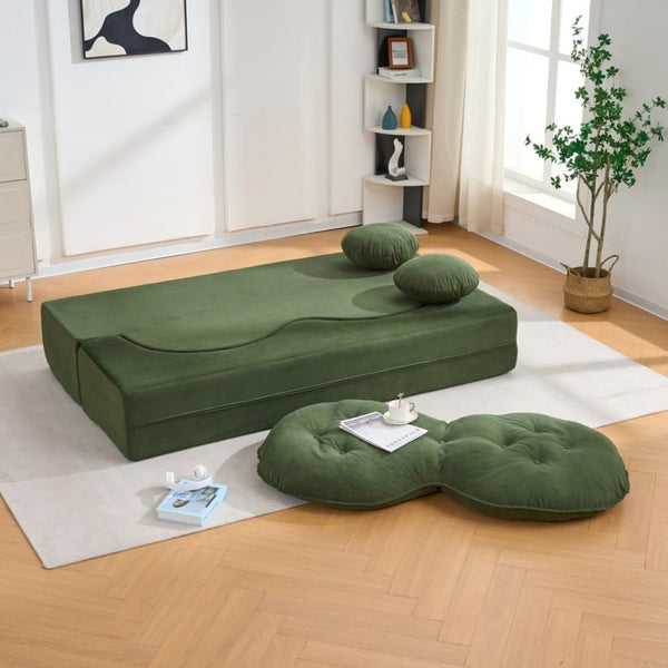 English Elm Convertible Futon Loveseat with Full Size Fold Down Sleeping Surface Corduroy Upholstered Green W3523P493152