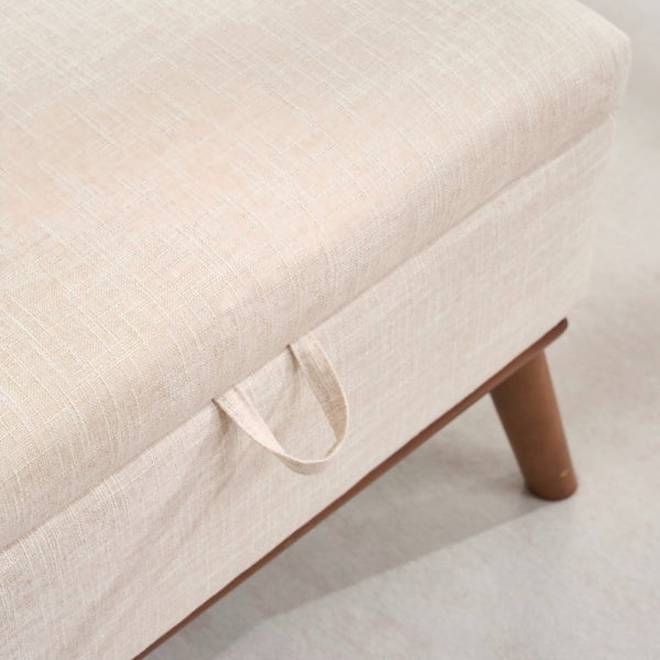 English Elm Large Upholstered Storage Ottoman Mid Century Rubberwood Base Lift Top Living Room W3523P493180