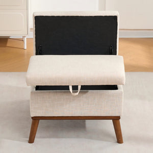 English Elm Large Upholstered Storage Ottoman Mid Century Rubberwood Base Lift Top Living Room W3523P493180