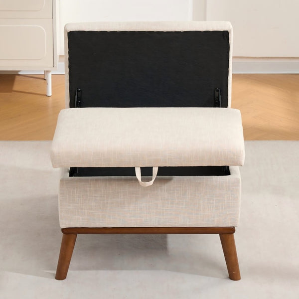 English Elm Large Upholstered Storage Ottoman Mid Century Rubberwood Base Lift Top Living Room W3523P493180