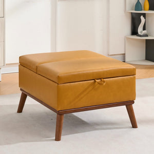English Elm Large Upholstered Storage Ottoman Rubberwood Legs Mid Century Modern Living Room Coffee Table W3523P493360
