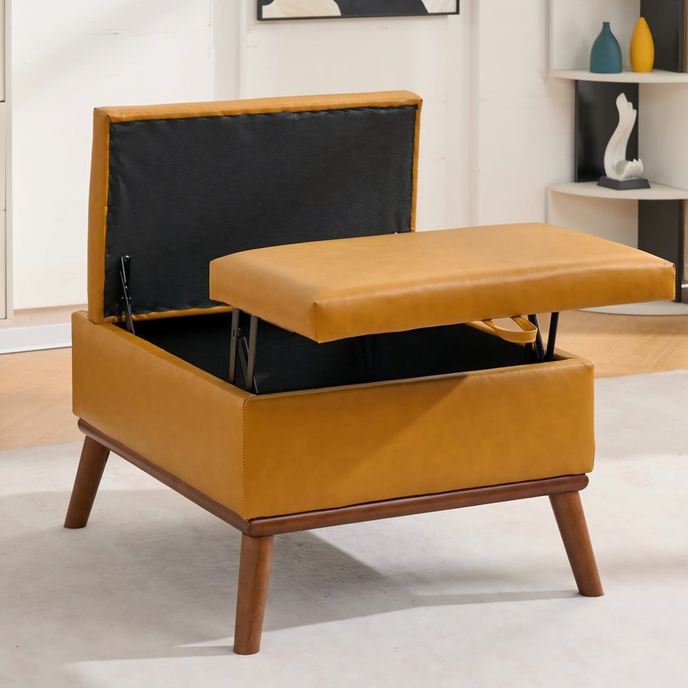 English Elm Large Upholstered Storage Ottoman Rubberwood Legs Mid Century Modern Living Room Coffee Table W3523P493360