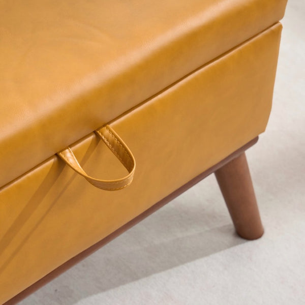 English Elm Large Upholstered Storage Ottoman Rubberwood Legs Mid Century Modern Living Room Coffee Table W3523P493360