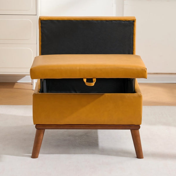 English Elm Large Upholstered Storage Ottoman Rubberwood Legs Mid Century Modern Living Room Coffee Table W3523P493360