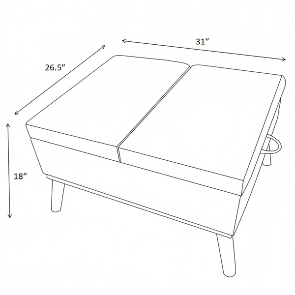 English Elm Large Upholstered Storage Ottoman Rubberwood Legs Mid Century Modern Living Room Coffee Table W3523P493360