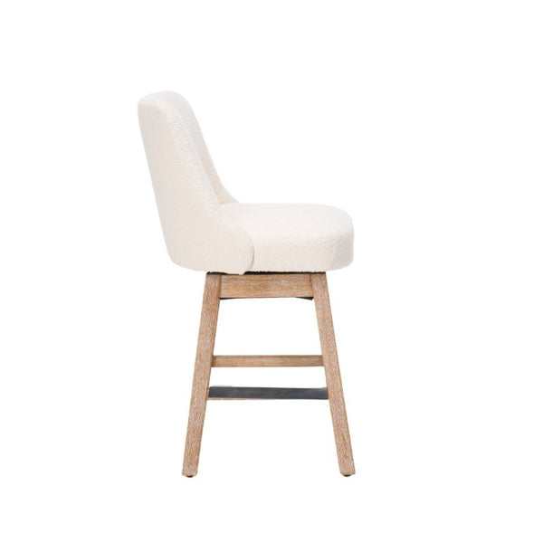 English Elm 360° Swivel Boucle Counter Stools Set of 2 Mid-Century Wood Legs Kitchen Island Beige W3523P516809
