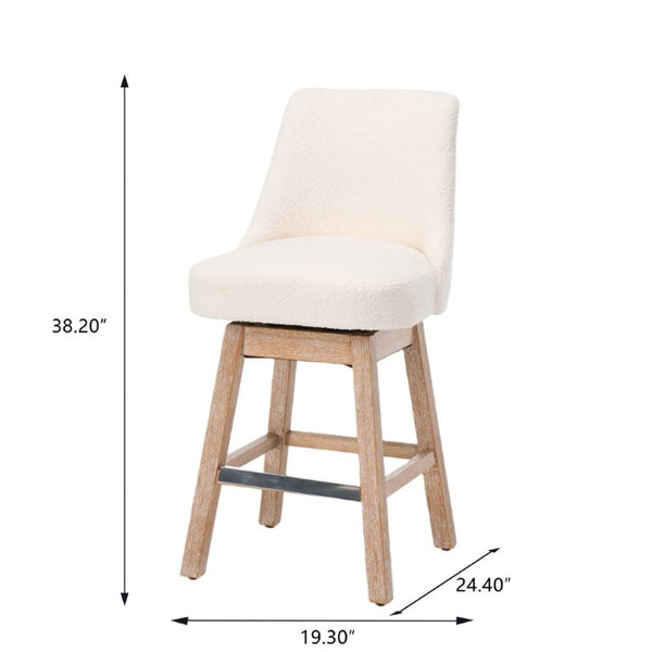 English Elm 360° Swivel Boucle Counter Stools Set of 2 Mid-Century Wood Legs Kitchen Island Beige W3523P516809