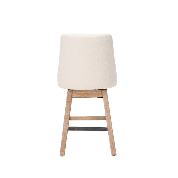 English Elm 360° Swivel Boucle Counter Stools Set of 2 Mid-Century Wood Legs Kitchen Island Beige W3523P516809