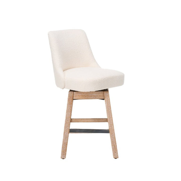 English Elm 360° Swivel Boucle Counter Stools Set of 2 Mid-Century Wood Legs Kitchen Island Beige W3523P516809