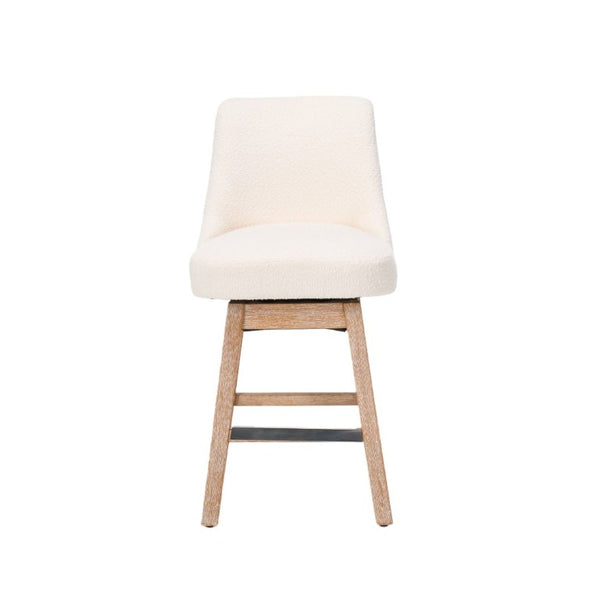 English Elm 360° Swivel Boucle Counter Stools Set of 2 Mid-Century Wood Legs Kitchen Island Beige W3523P516809