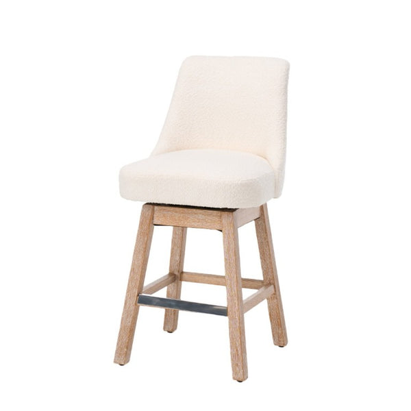 English Elm 360° Swivel Boucle Counter Stools Set of 2 Mid-Century Wood Legs Kitchen Island Beige W3523P516809