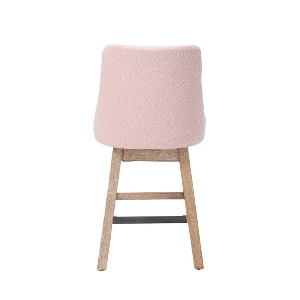 English Elm 360° Swivel Boucle Counter Stools Set of 2 Mid-Century Wood Legs Kitchen Island Pink W3523P516810