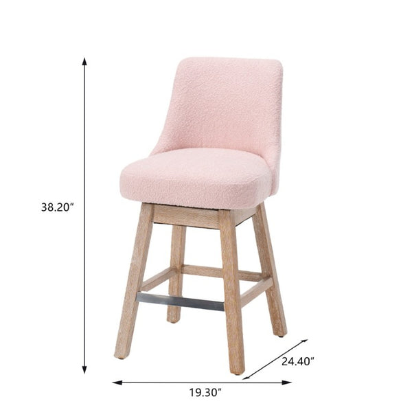 English Elm 360° Swivel Boucle Counter Stools Set of 2 Mid-Century Wood Legs Kitchen Island Pink W3523P516810