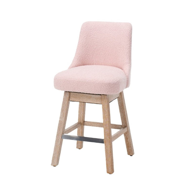 English Elm 360° Swivel Boucle Counter Stools Set of 2 Mid-Century Wood Legs Kitchen Island Pink W3523P516810