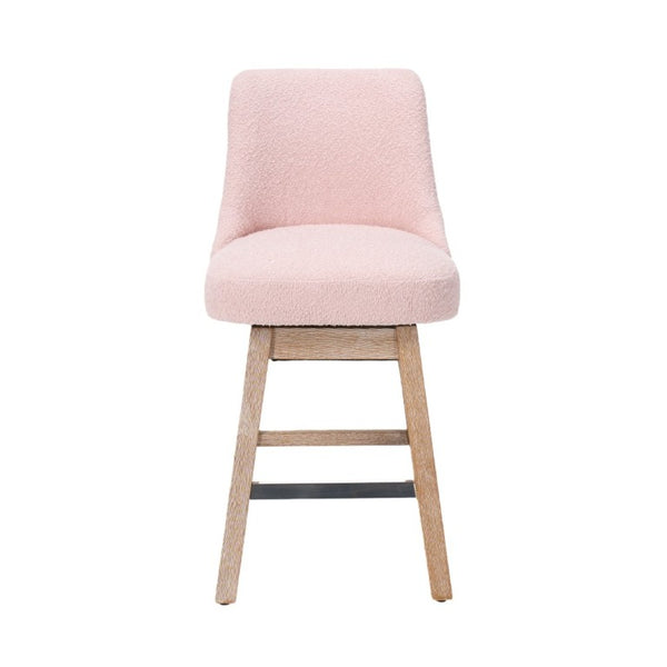 English Elm 360° Swivel Boucle Counter Stools Set of 2 Mid-Century Wood Legs Kitchen Island Pink W3523P516810