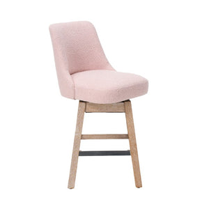 English Elm 360° Swivel Boucle Counter Stools Set of 2 Mid-Century Wood Legs Kitchen Island Pink W3523P516810