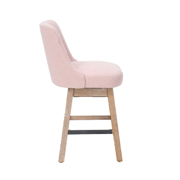 English Elm 360° Swivel Boucle Counter Stools Set of 2 Mid-Century Wood Legs Kitchen Island Pink W3523P516810