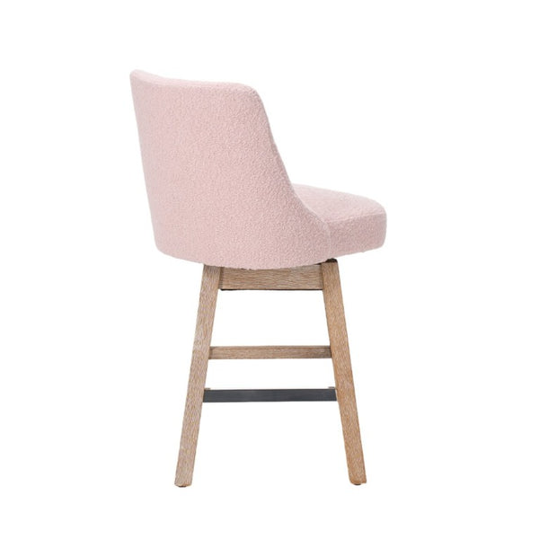 English Elm 360° Swivel Boucle Counter Stools Set of 2 Mid-Century Wood Legs Kitchen Island Pink W3523P516810