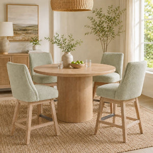 English Elm 360° Swivel Boucle Counter Stools Set of 2 Mid-Century Wood Legs Kitchen Island Green W3523P516811
