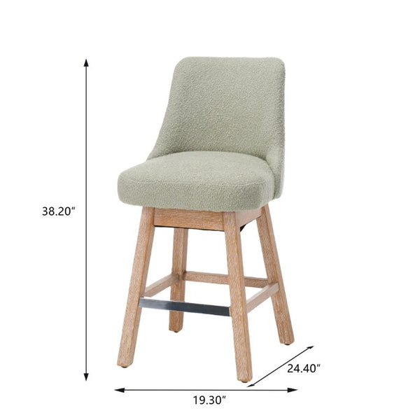 English Elm 360° Swivel Boucle Counter Stools Set of 2 Mid-Century Wood Legs Kitchen Island Green W3523P516811