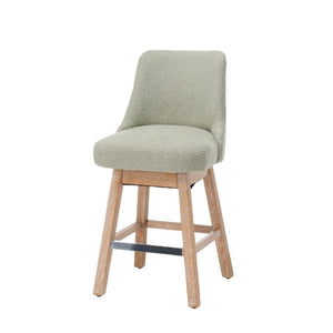 English Elm 360° Swivel Boucle Counter Stools Set of 2 Mid-Century Wood Legs Kitchen Island Green W3523P516811