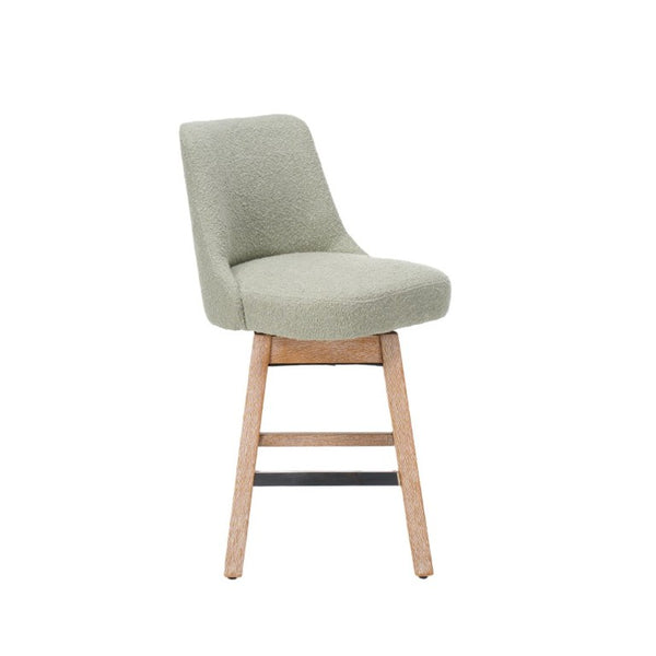 English Elm 360° Swivel Boucle Counter Stools Set of 2 Mid-Century Wood Legs Kitchen Island Green W3523P516811