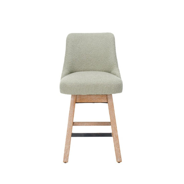 English Elm 360° Swivel Boucle Counter Stools Set of 2 Mid-Century Wood Legs Kitchen Island Green W3523P516811