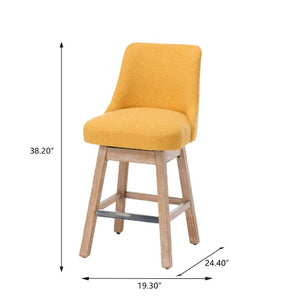 English Elm 360° Swivel Boucle Counter Stools Set of 2 Mid-Century Wood Legs Kitchen Island Yellow W3523P516812