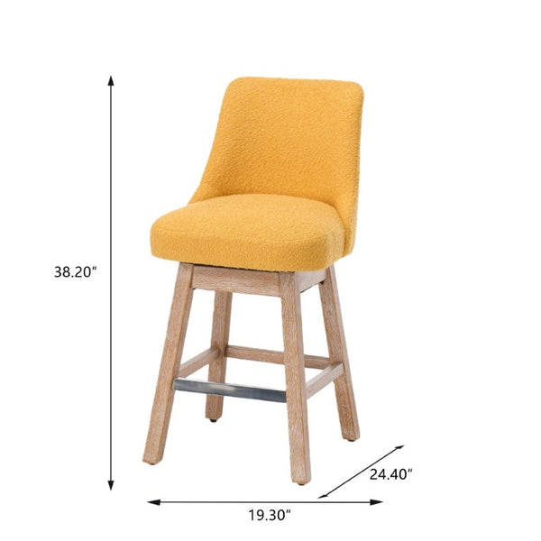 English Elm 360° Swivel Boucle Counter Stools Set of 2 Mid-Century Wood Legs Kitchen Island Yellow W3523P516812